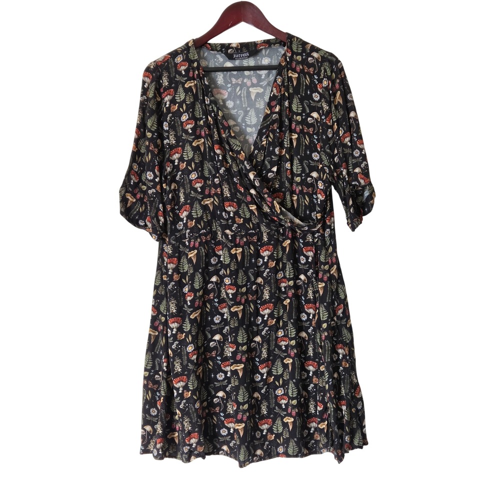 Disturbia Earth Magick Wrap Mini Dress US 12 Mushroom Hedgewitch Whimsigoth